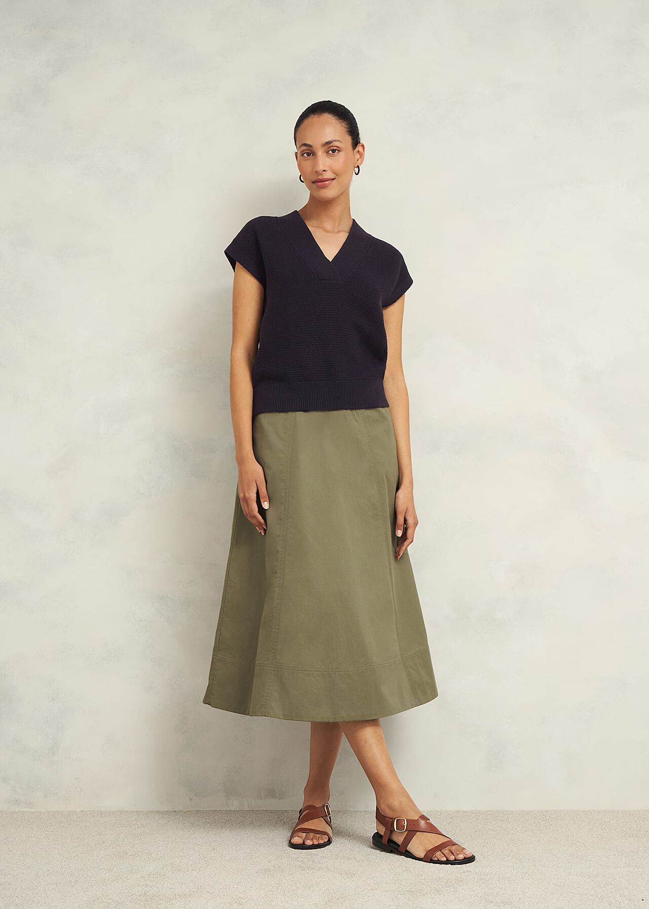 Ariel Cotton Knitted Top, Hobbs Navy, hi-res