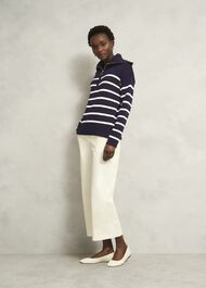 Amy Stripe Cotton Jumper, Warm Ivory Navy, hi-res