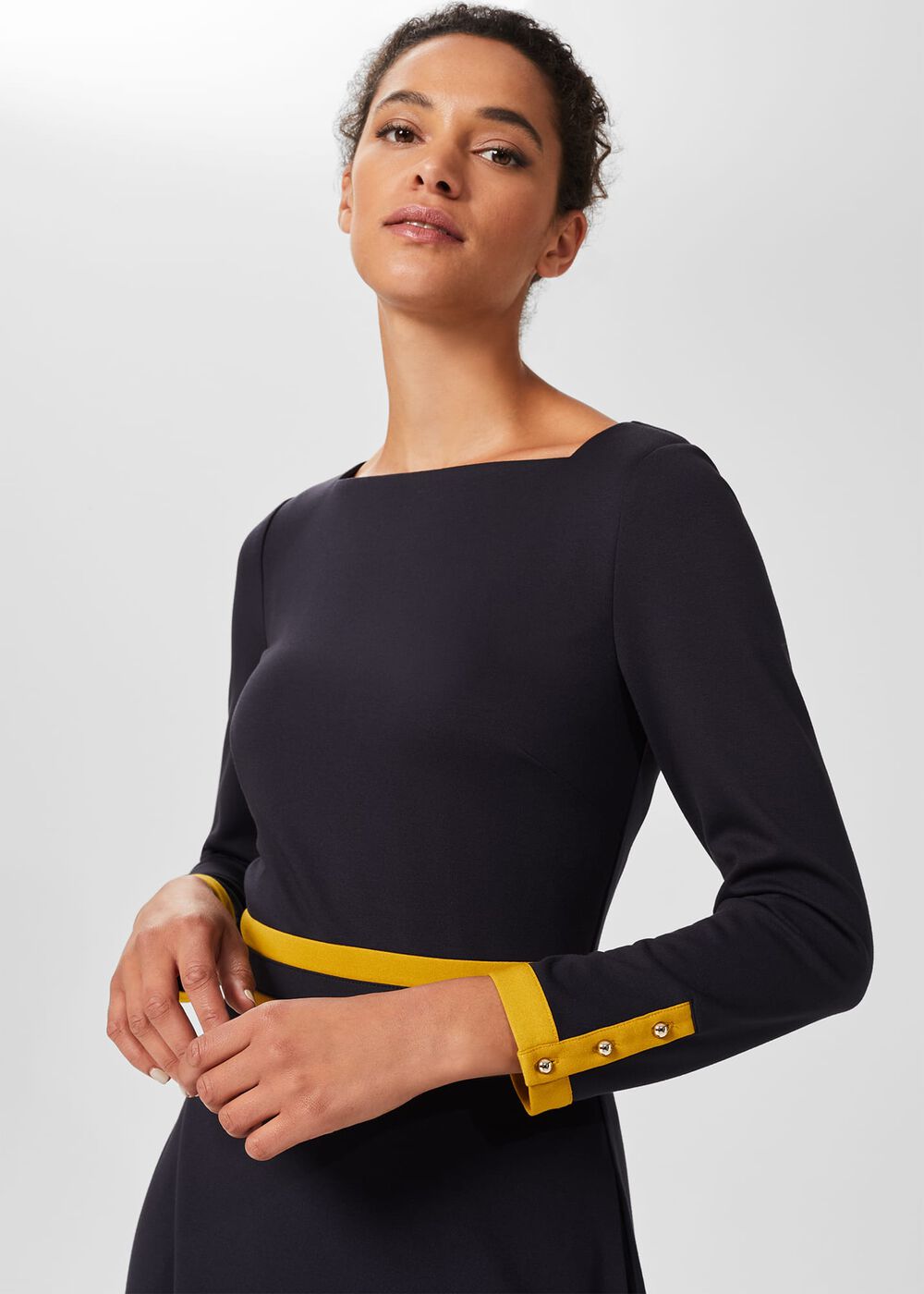 Vivian Ponte Dress, Navy Chartreuse, hi-res