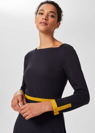 Vivian Ponte Dress, Navy Chartreuse, hi-res
