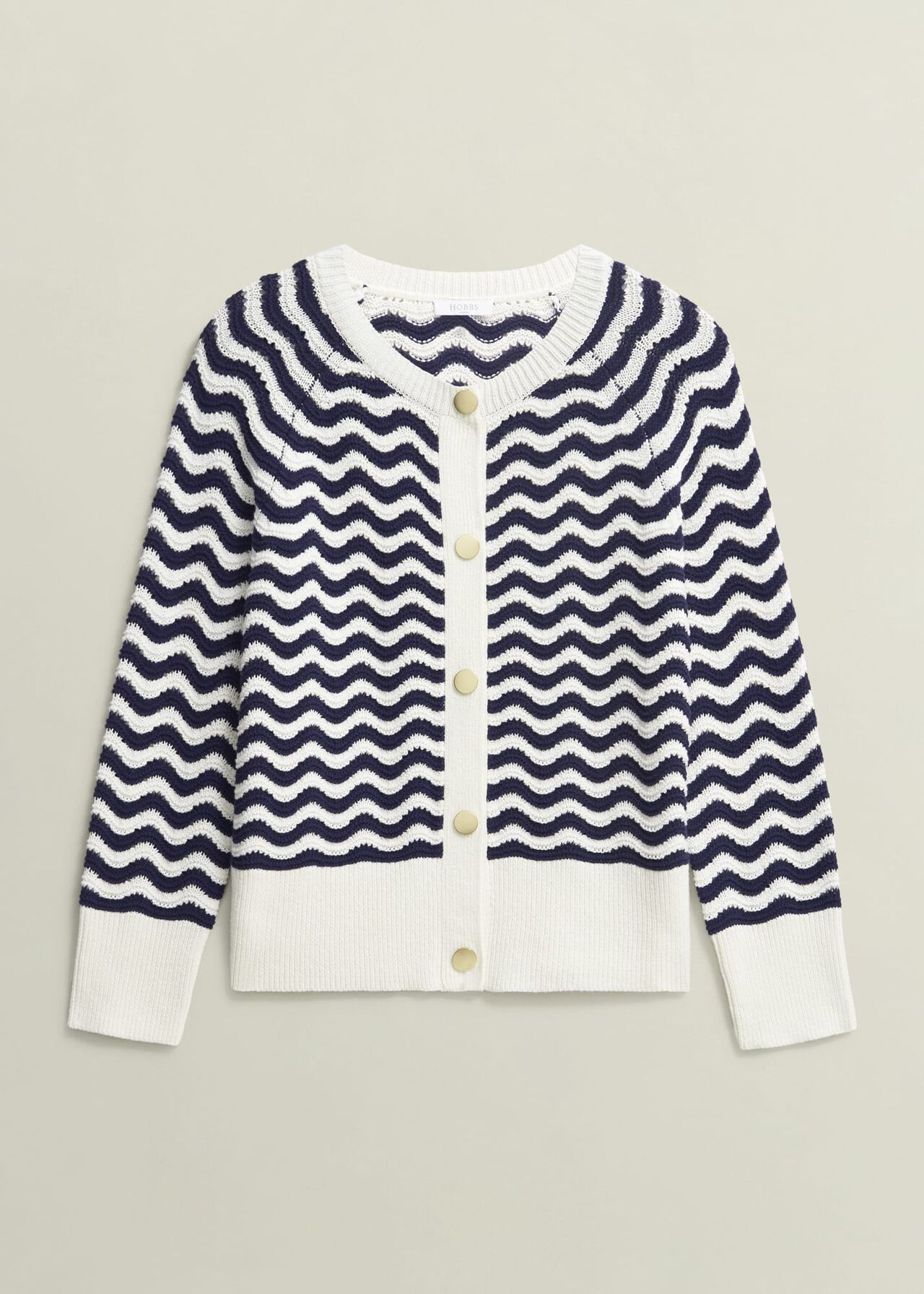 Lulu Cotton Cardigan, Navy Warm Ivory, hi-res