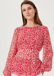 Rosie Floral Top, Rasp Red Ivory, hi-res