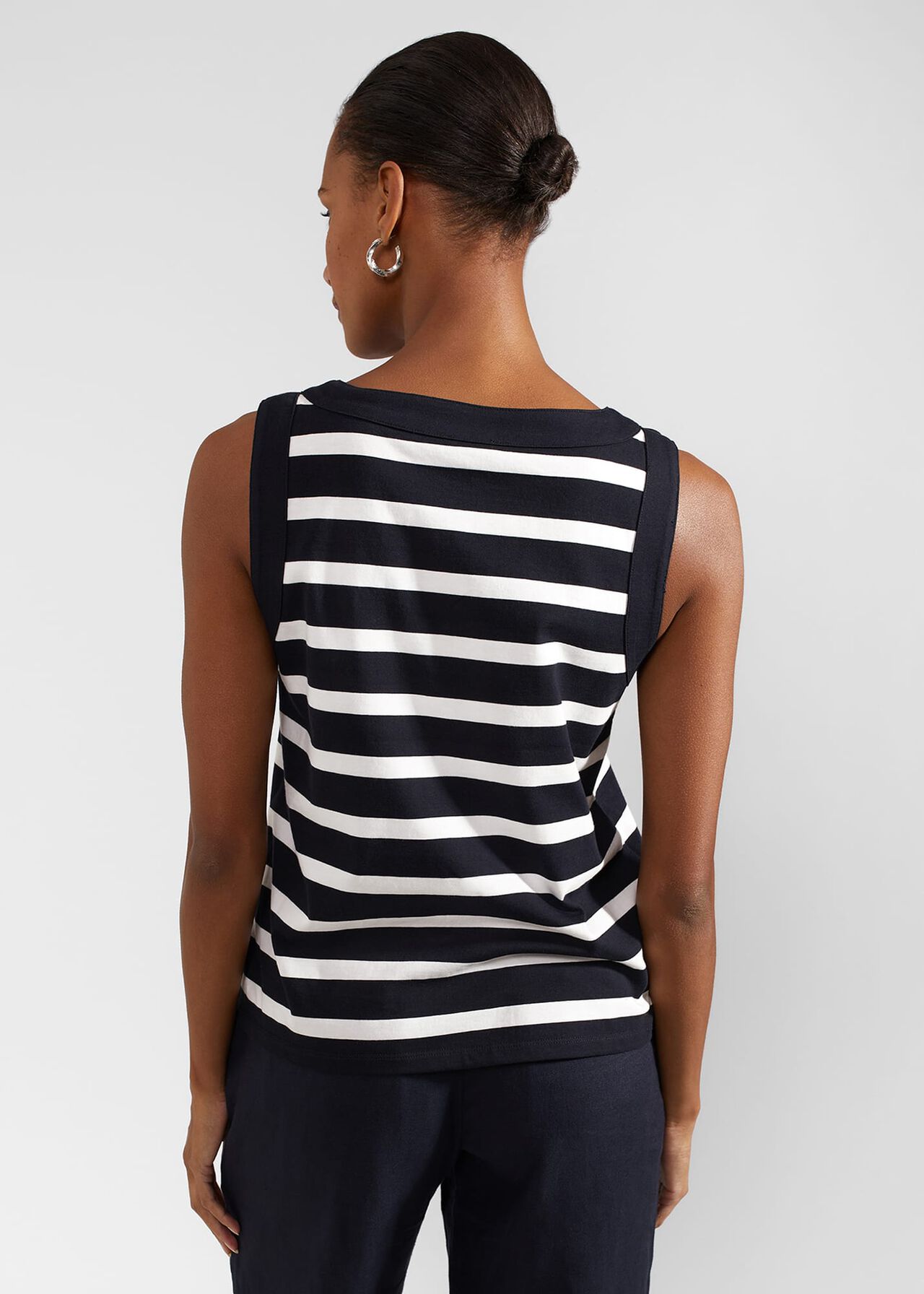 Maddy Cotton Striped Top, Navy Ivory, hi-res