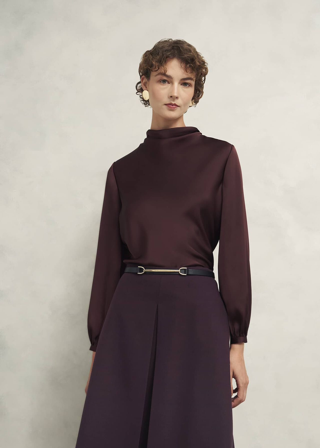 Lulworth Satin Blouse, Cocoa Brown, hi-res