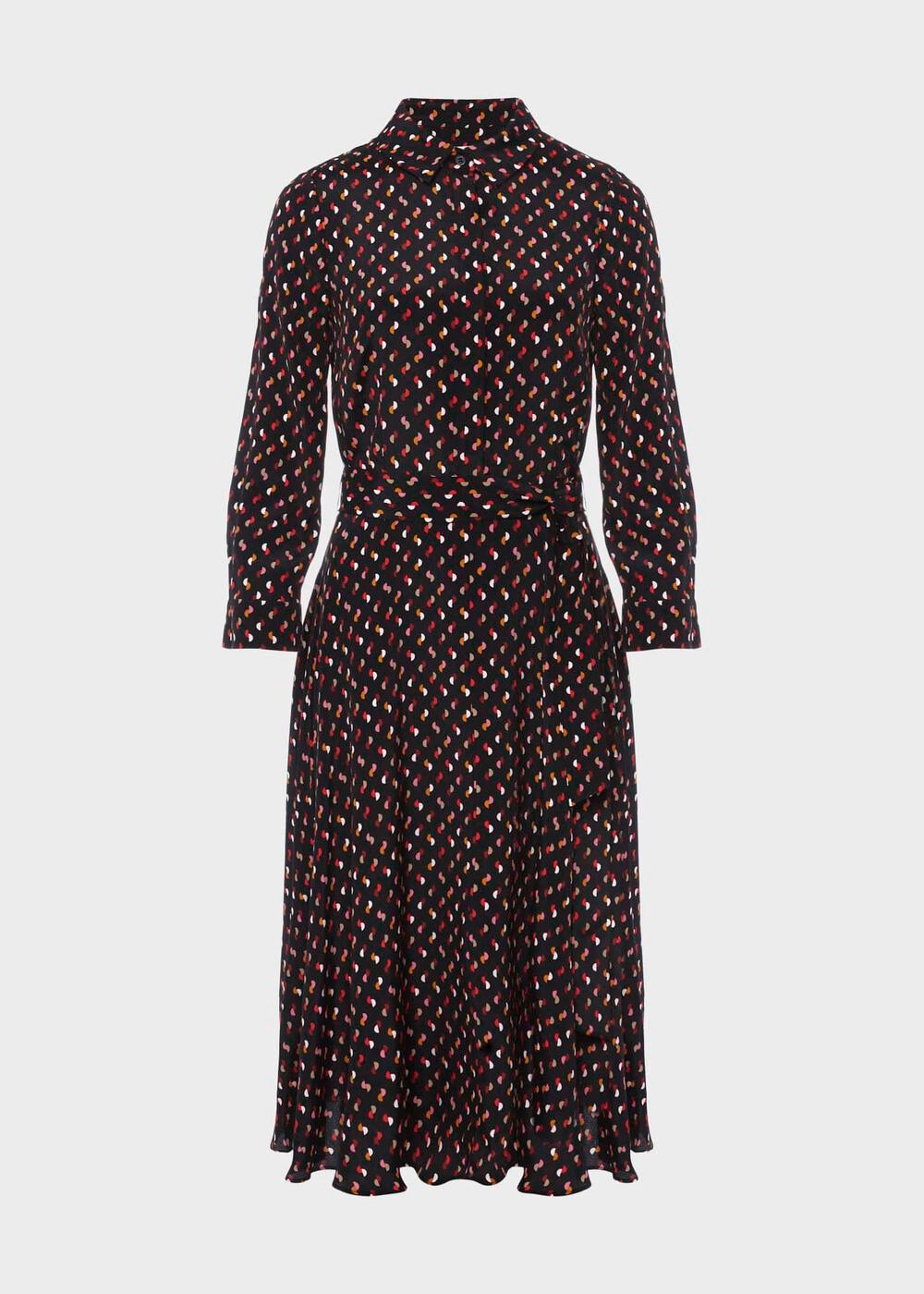 Petite Alex Belted Fit And Flare Dress , Black Multi, hi-res