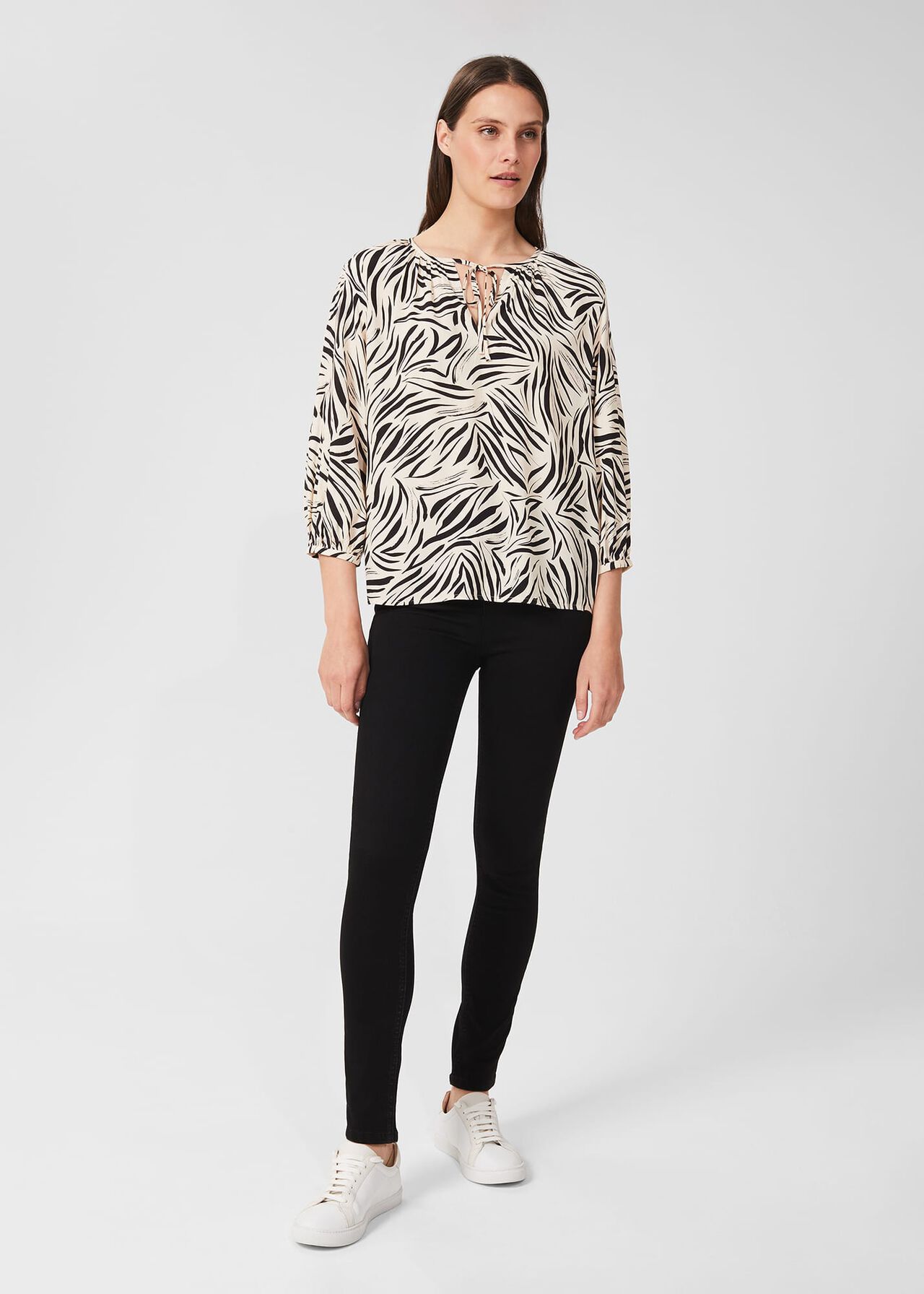 Dania Printed Blouse, Cream Black, hi-res