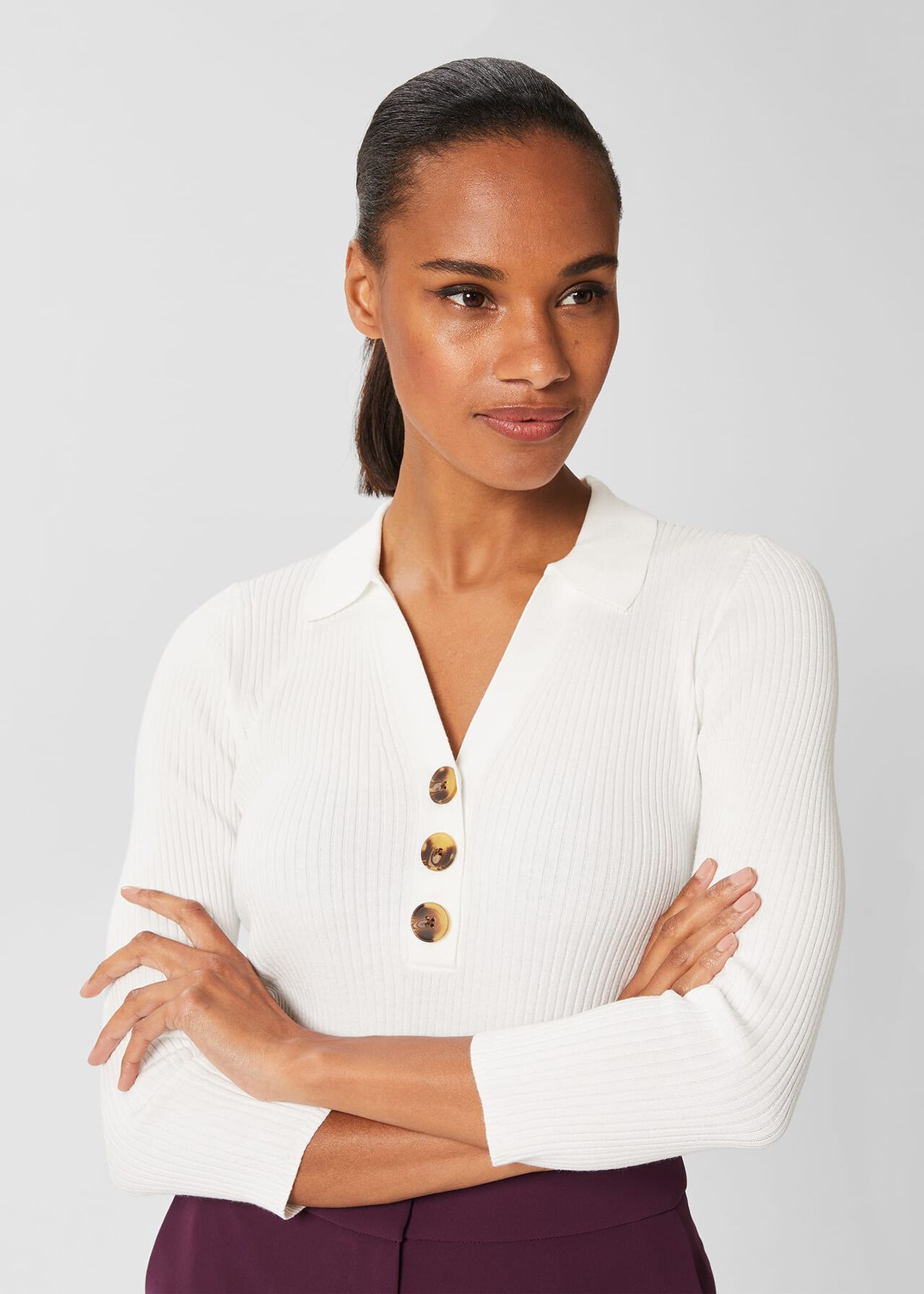 Edie Knitted Shirt, Ivory, hi-res