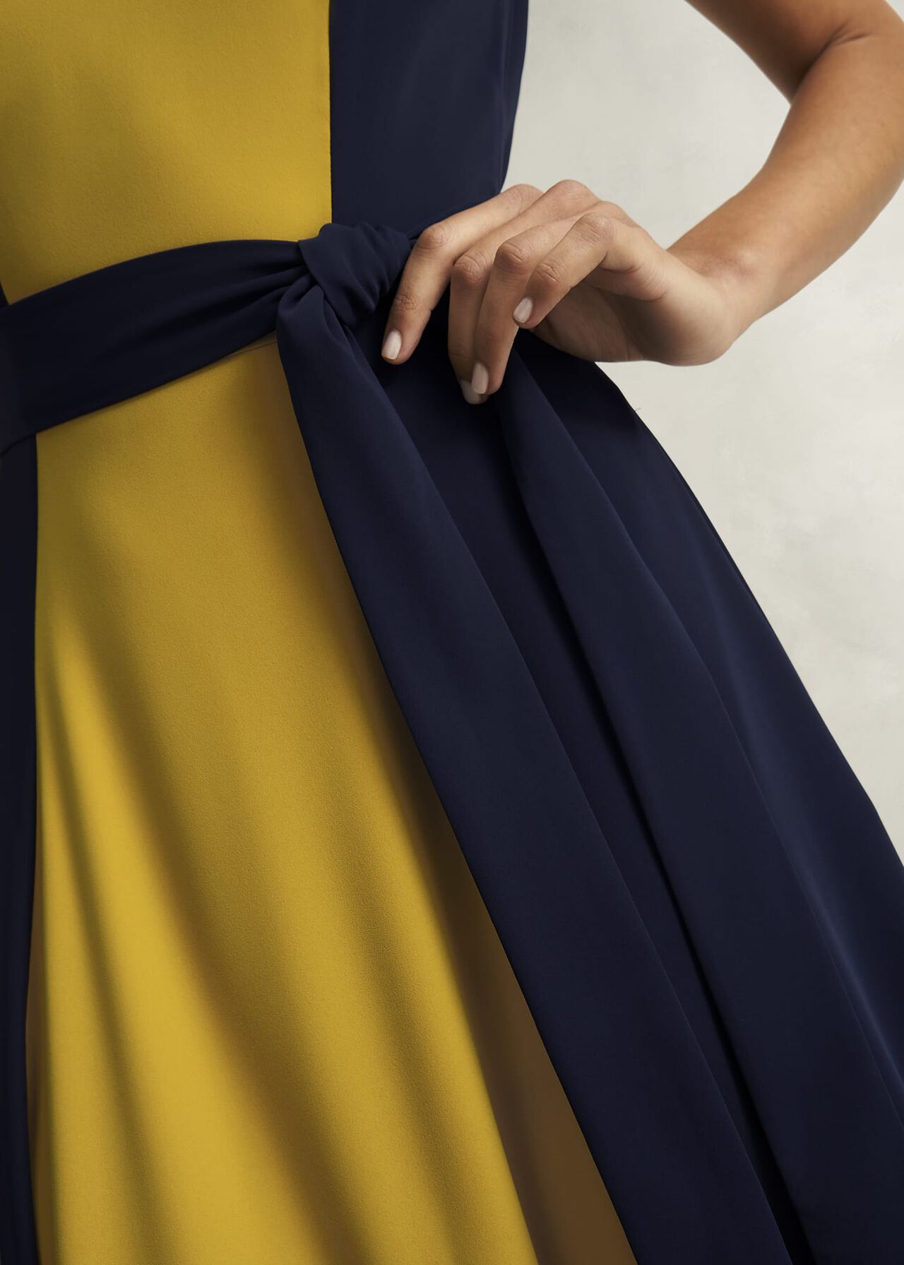 Petite Emery Tie Belted Dress, Navy Yellow, hi-res