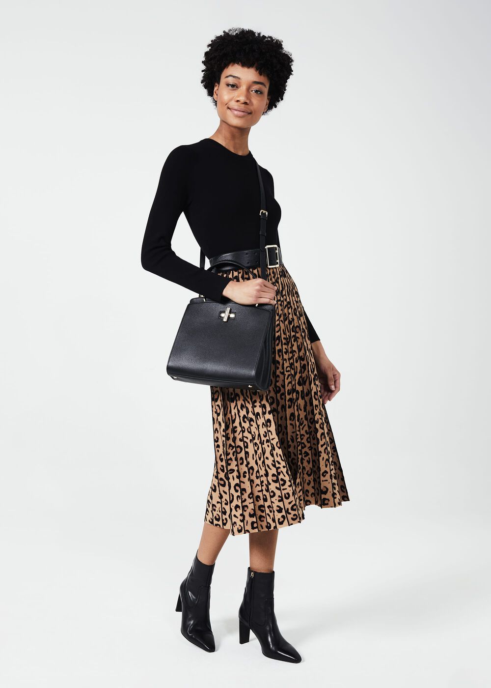 Harlie Knitted Dress, Black Camel, hi-res
