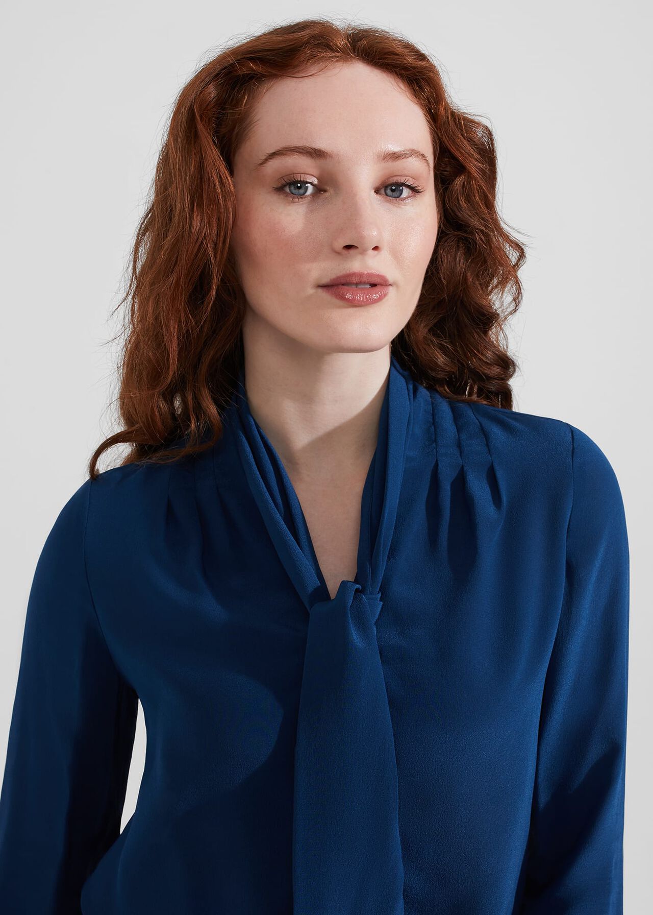 Macey Silk Blouse, Steel Blue, hi-res