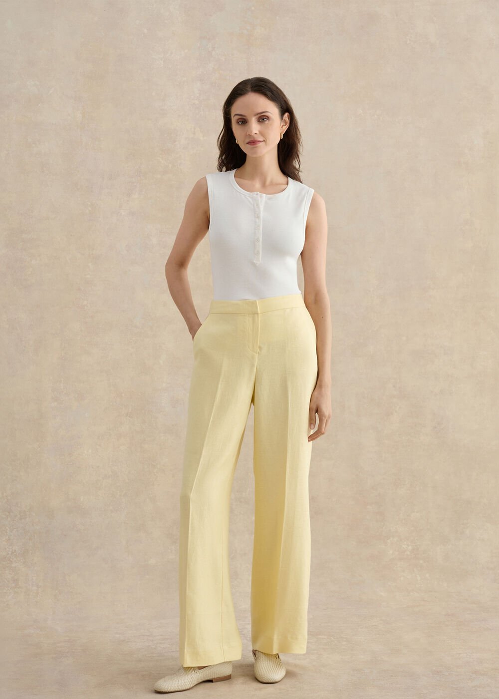 Adalee Linen Wide Leg Trousers, Soft Yellow, hi-res