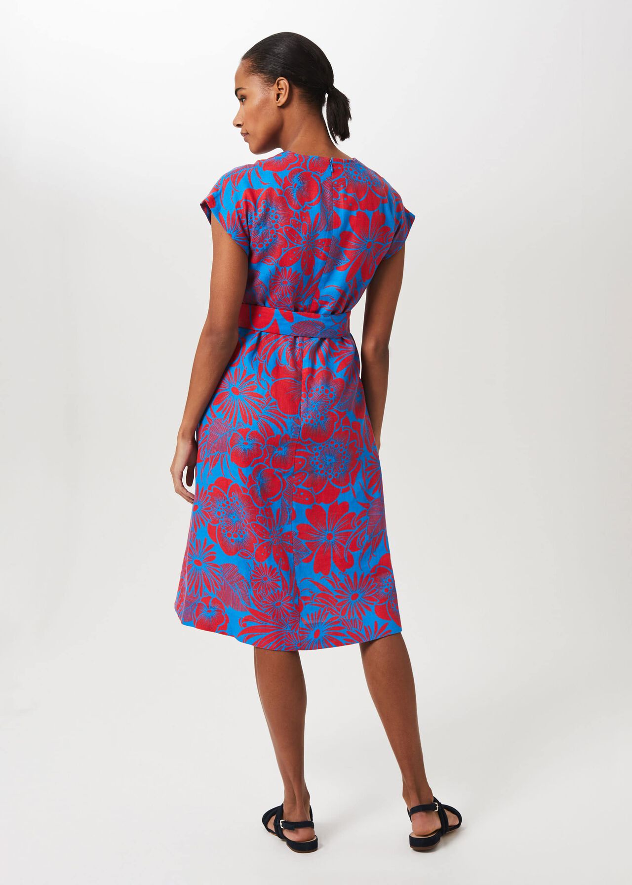 Etty Linen V-Neck Midi Dress, Red Azure Blue, hi-res
