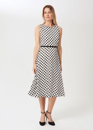 Adeline Jacquard  Spot Dress, Ivory Black, hi-res