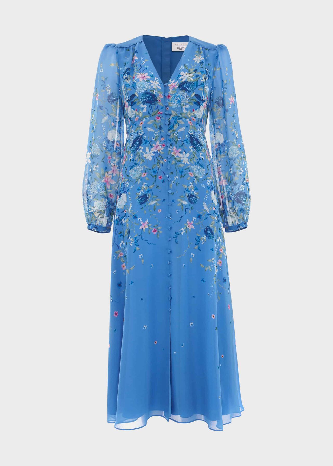 Caversham Silk Floral Dress, Blue Multi, hi-res