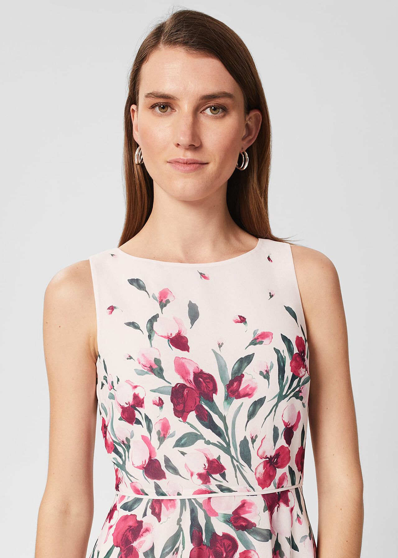 Petite Carly Floral Midi Dress, Pink Multi, hi-res