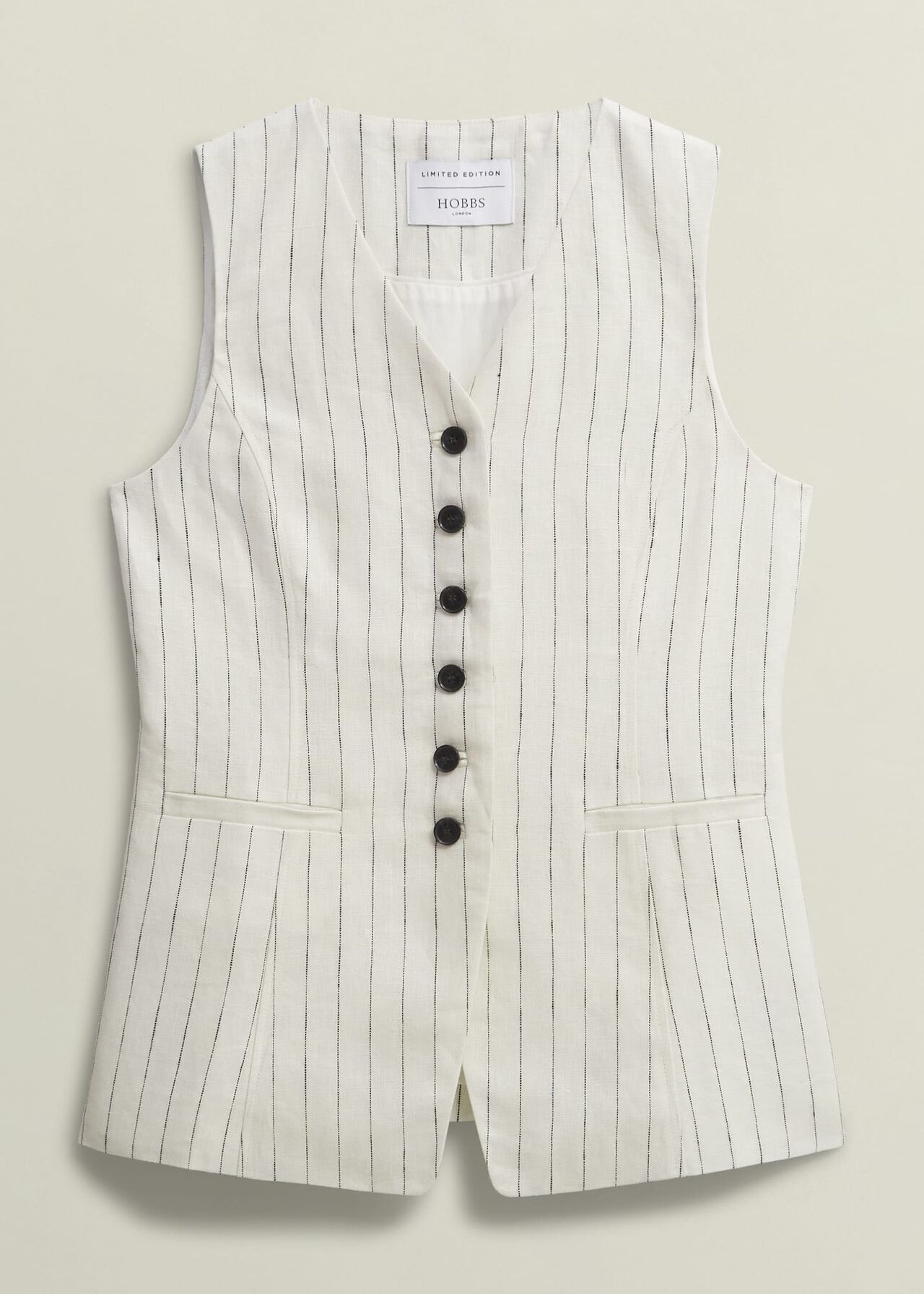 Groombridge Linen Waistcoat, Ivory Navy, hi-res