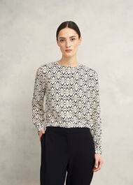 Ava Blouse, Cream Navy, hi-res