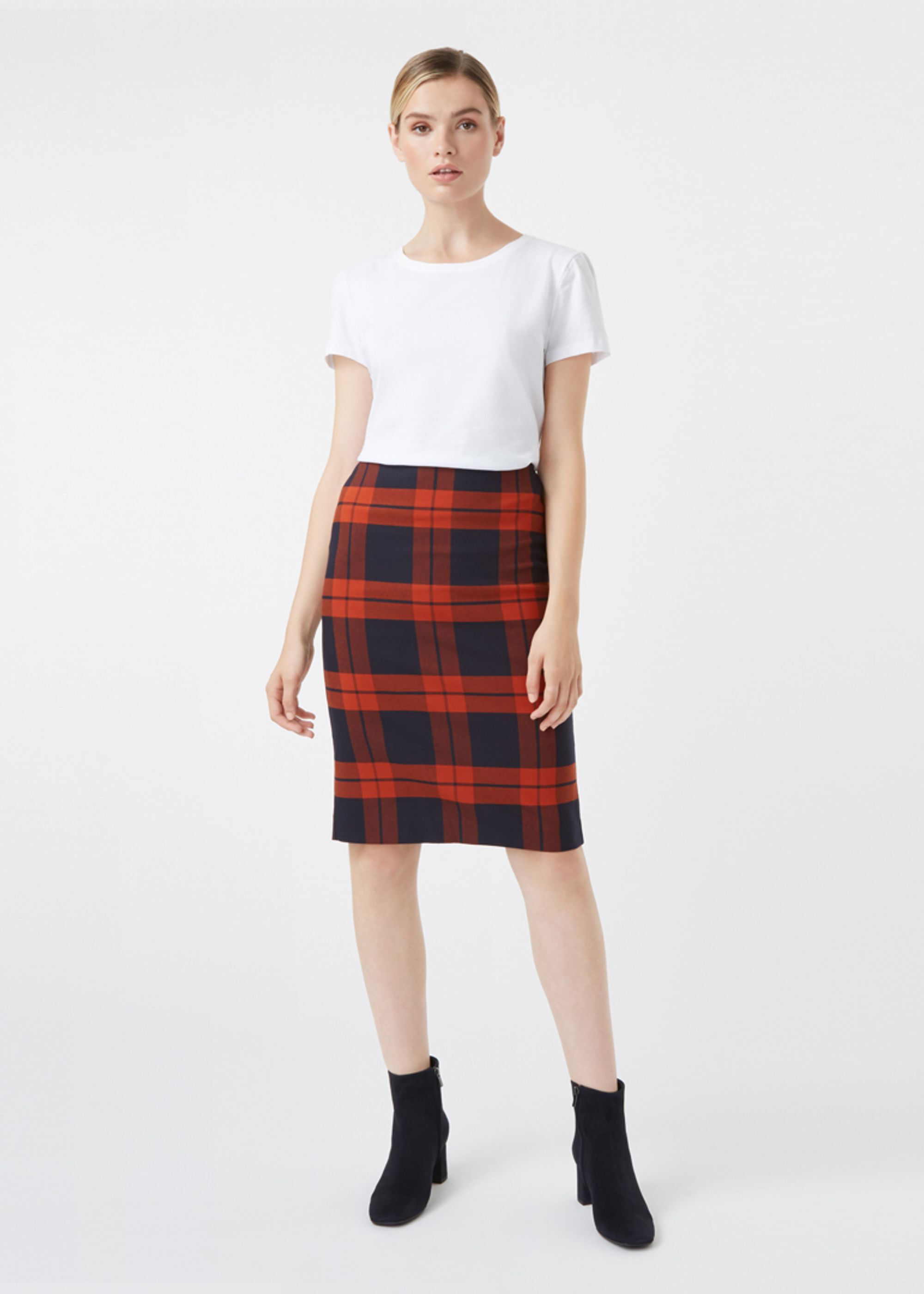 Plaid pencil skirt navy clearance