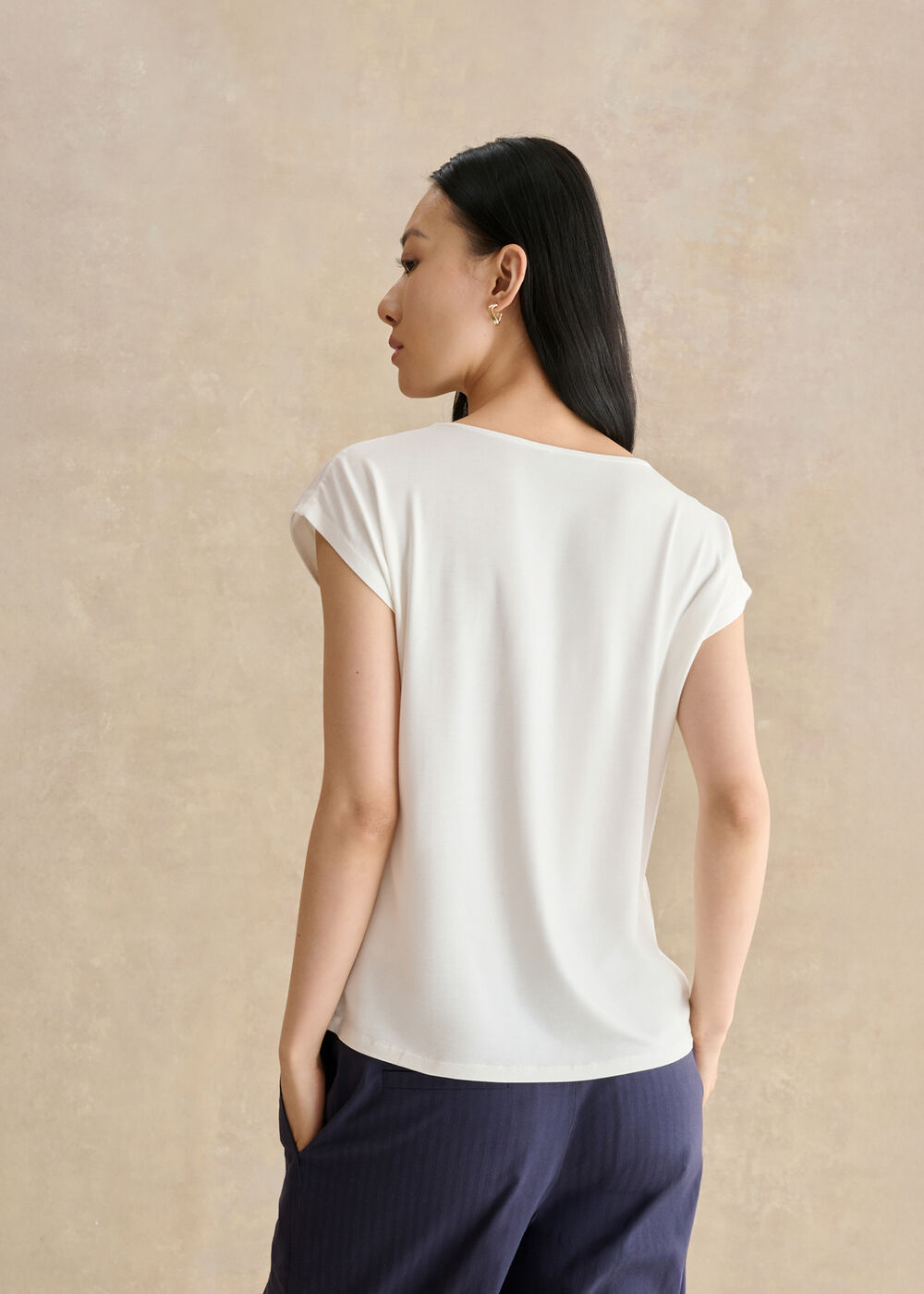 Sylvie Satin Front Top, Ivory, hi-res