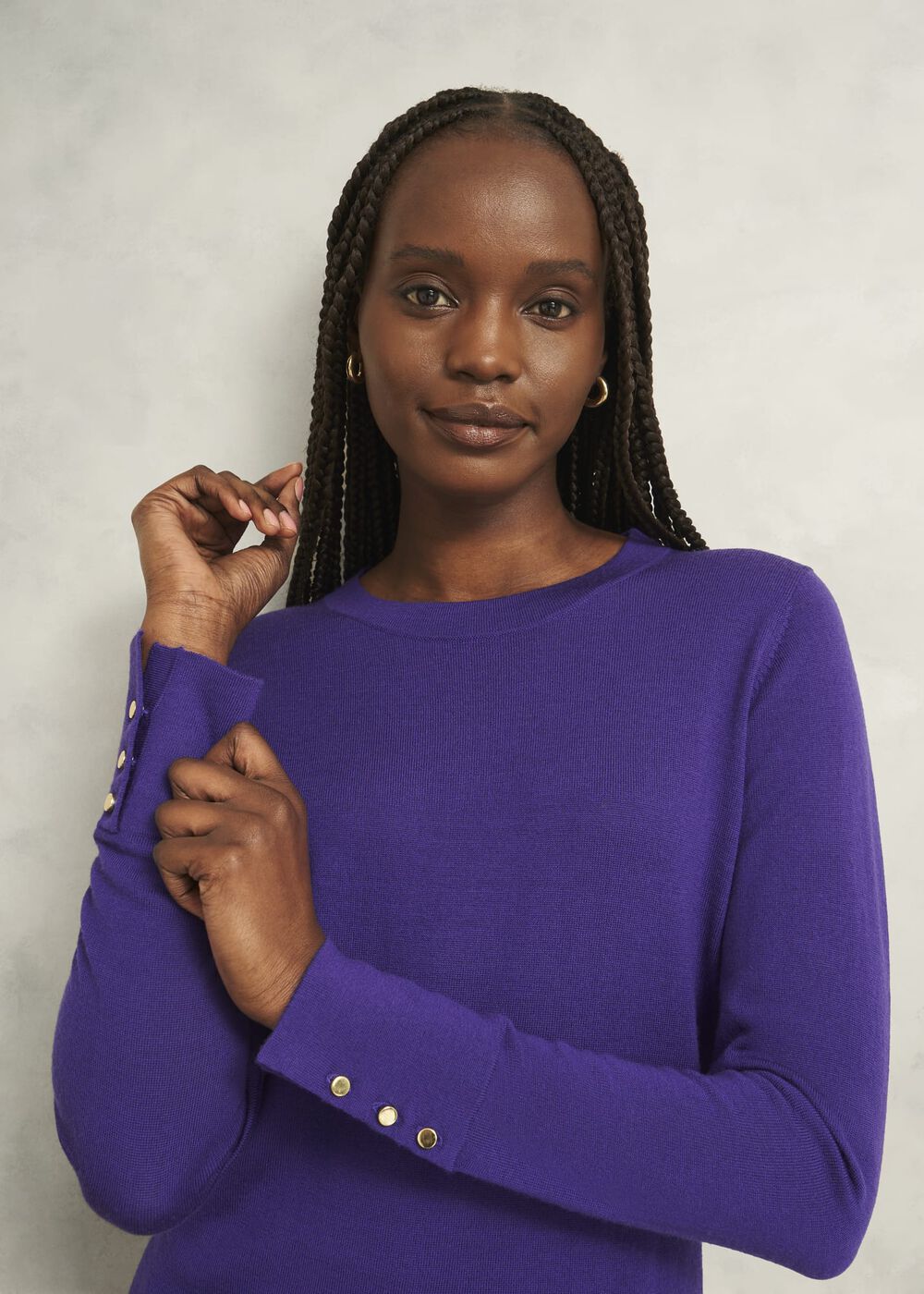 Purple Penny Merino Wool Crew Neck Knitted Jumper, Future Purple, hi-res