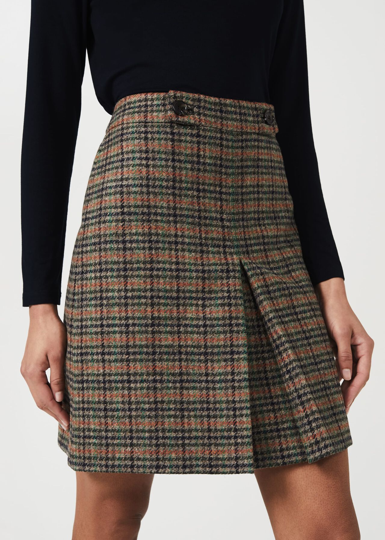 Genevieve Wool Check A Line Skirt, Camel Multi, hi-res