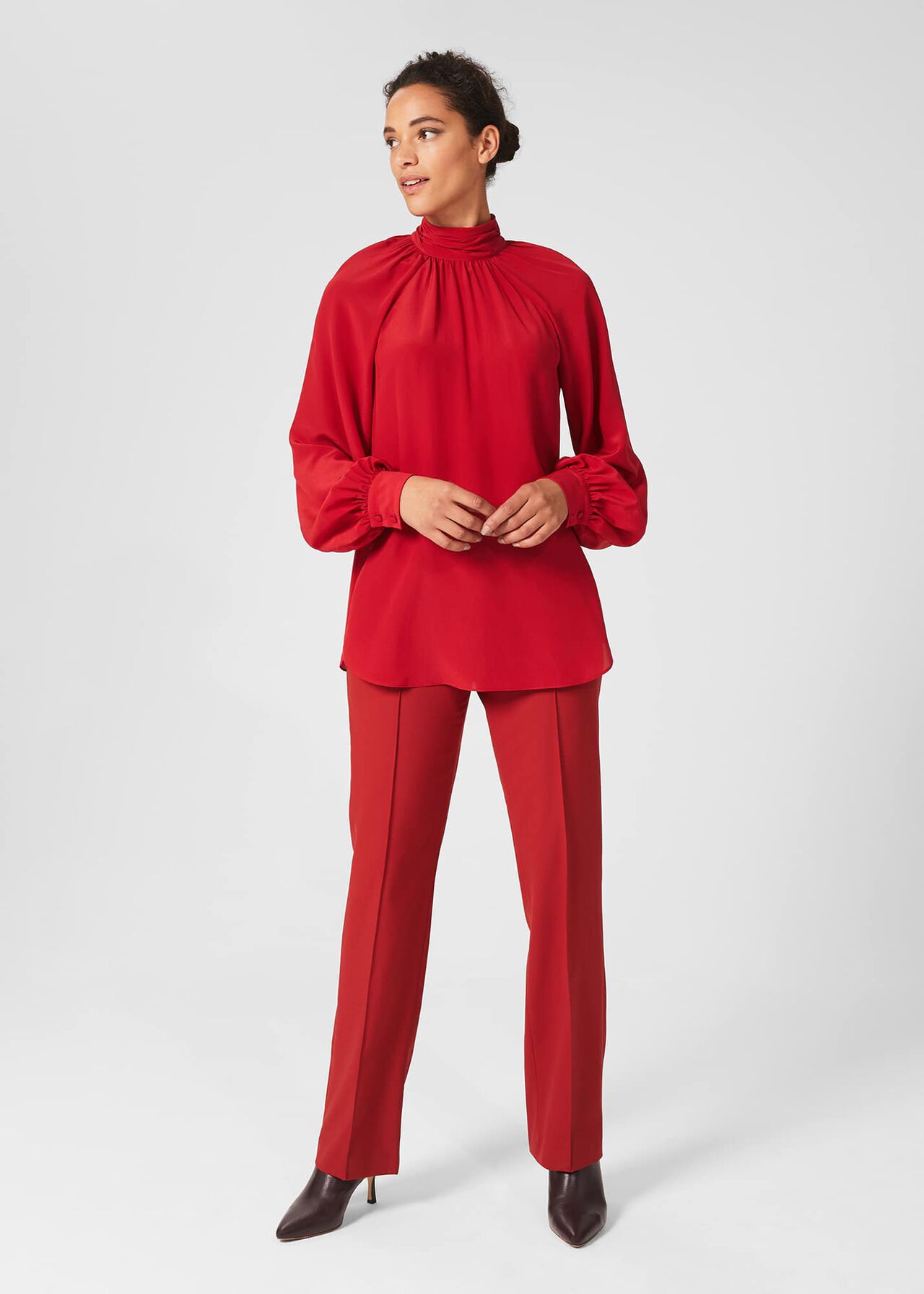 Mollie Silk Blouse, Red, hi-res