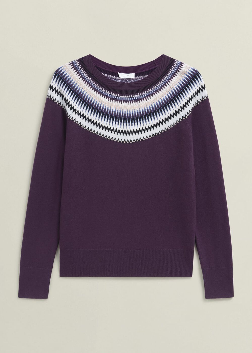 Purple Greta Wool Blend Fairisle Crew Neck Sweater, Vibrant Purple, hi-res