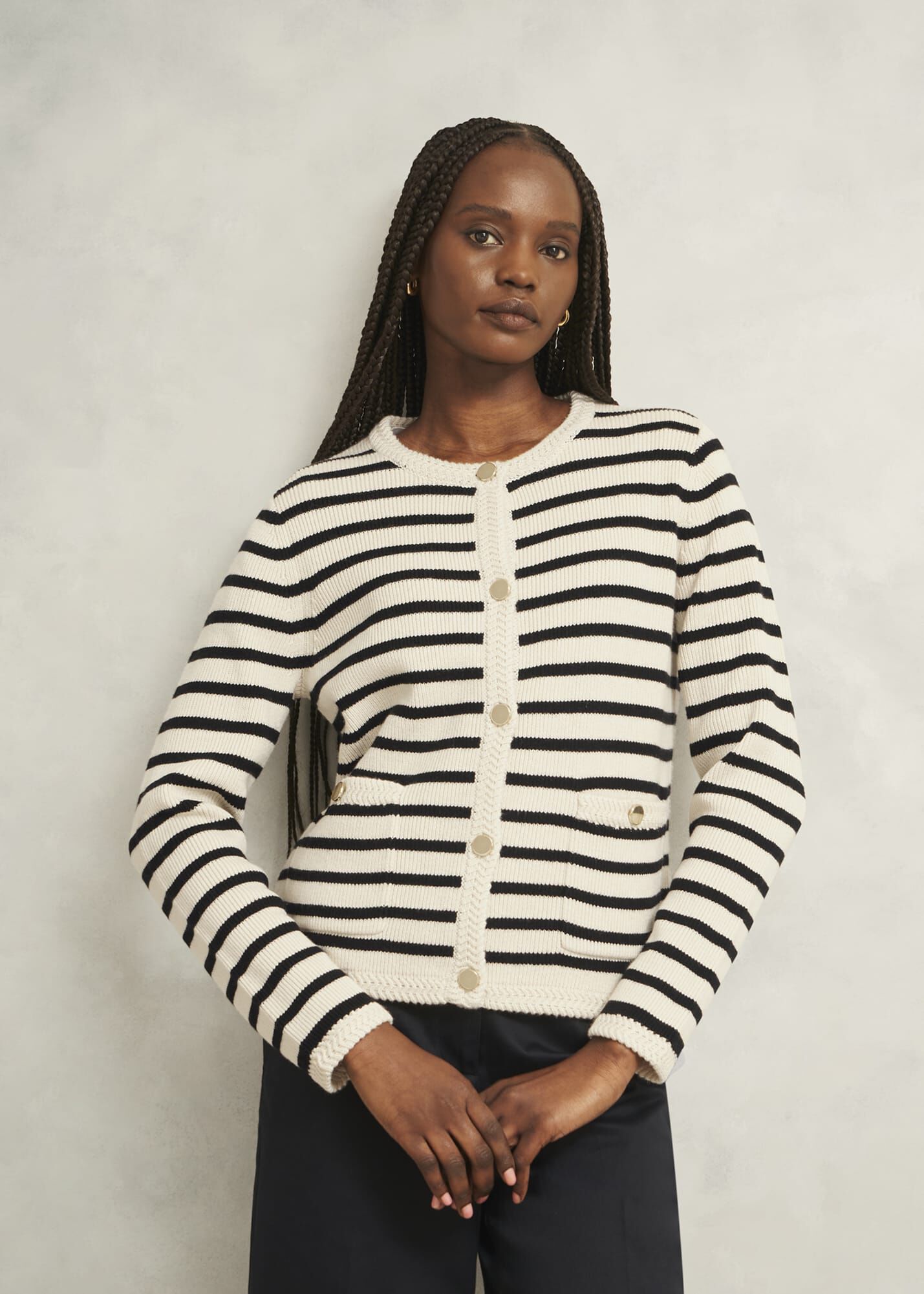 Oatmeal Simona Wool Blend Striped Knitted Jacket | Hobbs UK |