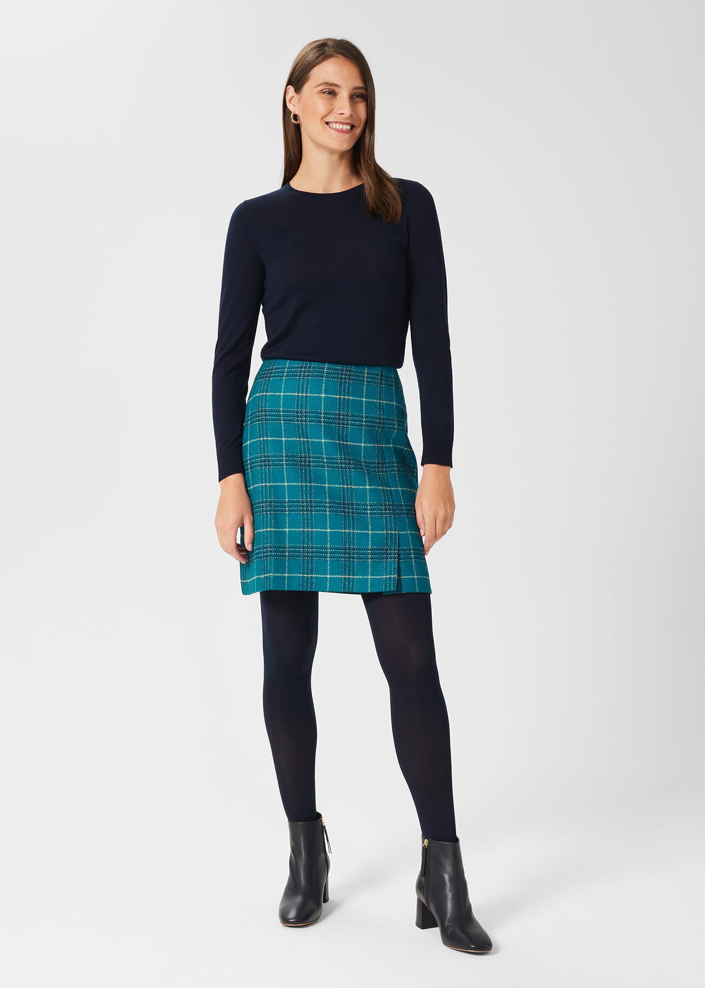 Hobbs green pleated skirt discount