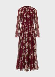 Rosabelle Silk Floral Dress, Burgundy Multi, hi-res