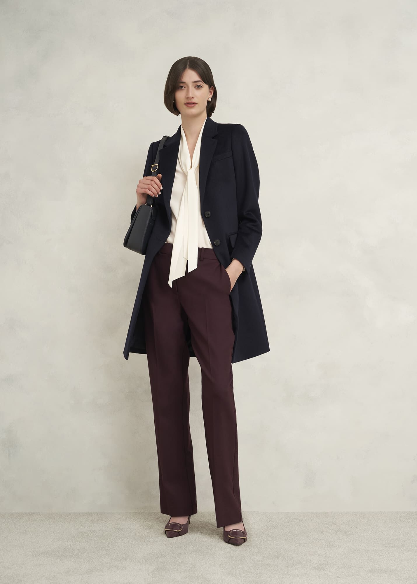 Women's Navy Wool Knee Length Coat | Hobbs US |