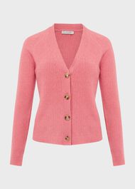 Chloe Ribbed Cardigan, Peony Pink, hi-res