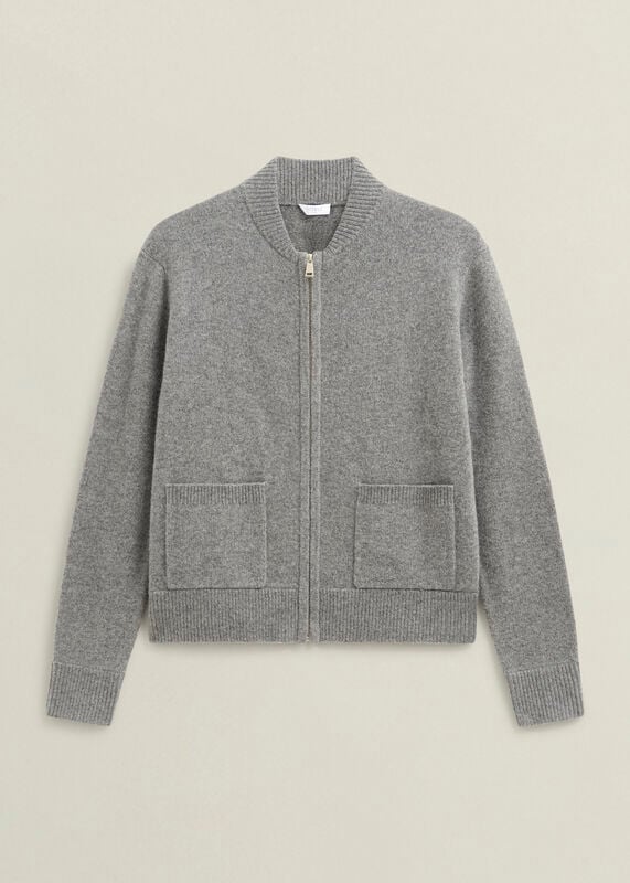 Grey Bonnie Wool Blend Knitted Bomber Jacket