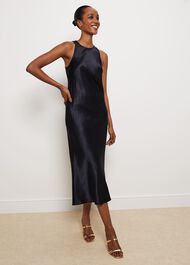 Ponsonby Satin Midi Dress, Hobbs Navy, hi-res