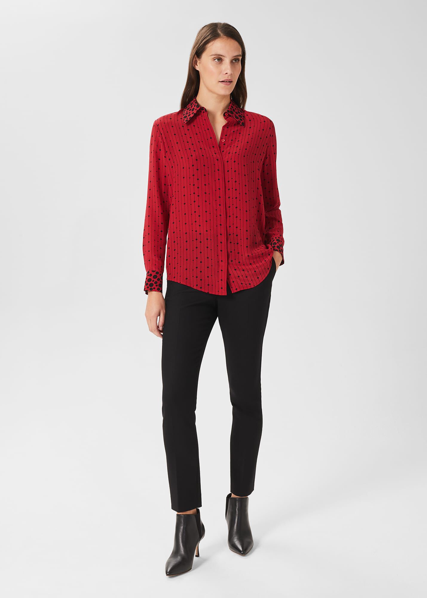Red silk shirt top