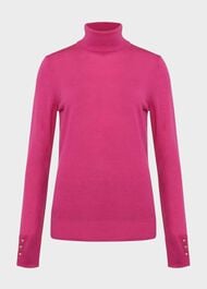 Lara Merino Wool Roll Neck Jumper, Pink, hi-res