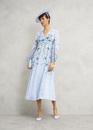 Petite Caversham Floral Silk Dress, Blue Multi, hi-res
