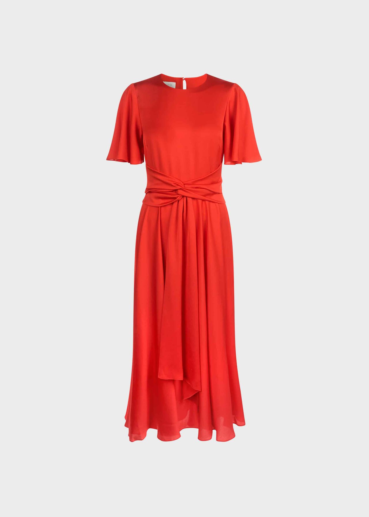 Leia Satin Fit And Flare Dress, Flame Red, hi-res