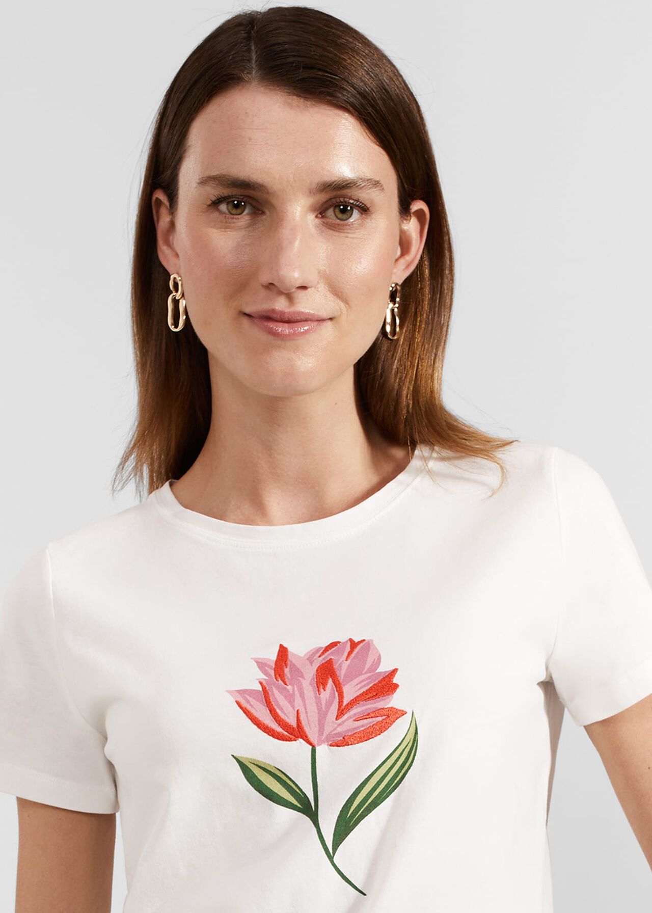 Pixie Cotton Embroidered T-Shirt, Ivory Pink, hi-res