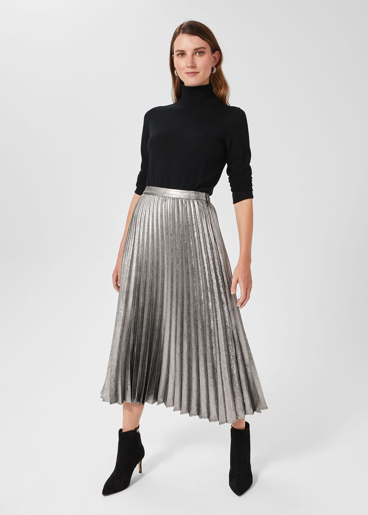 Annabella Pleated Skirt, Silver, hi-res