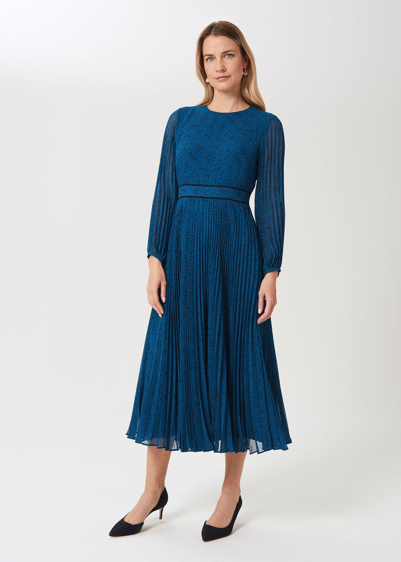 Belted Midi Sweater-dress With Pleated Skirt In Blue Lyst | lupon.gov.ph