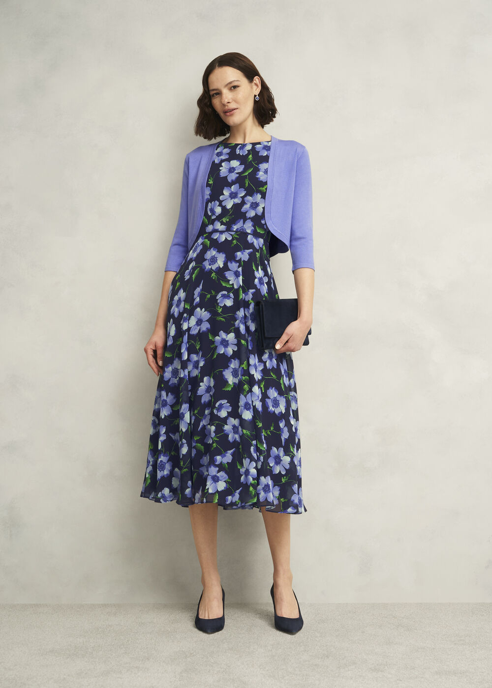 Carly Floral Printed Midi Dress, Midnight Multi, hi-res