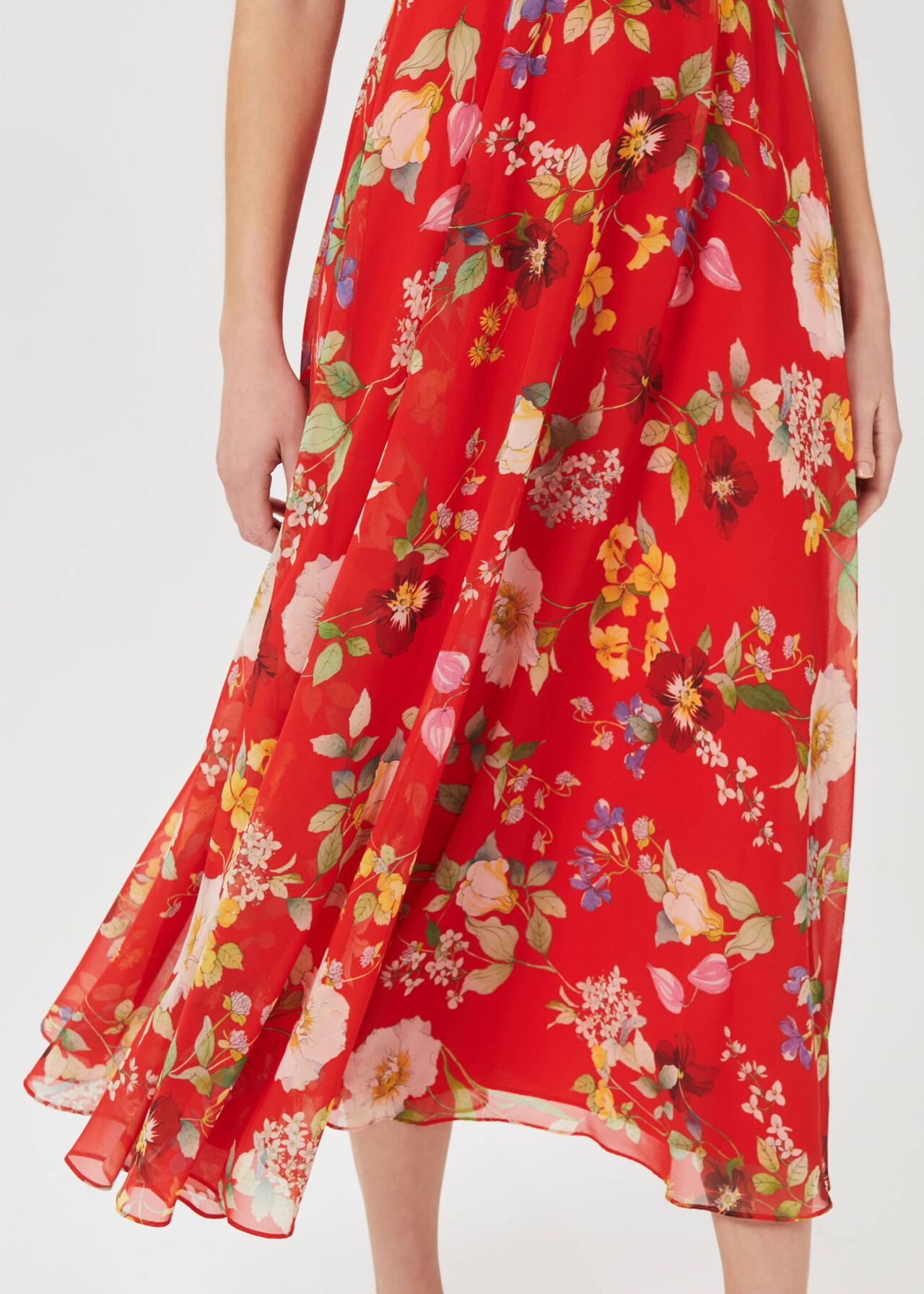 Sarah Floral Midi Dress, Flame Red, hi-res