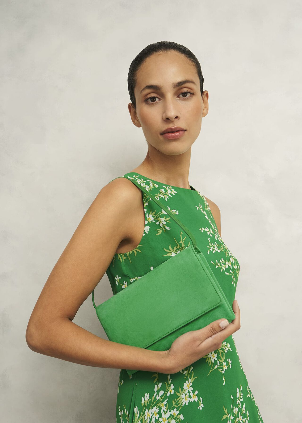 Renata Suede Clutch, Cilantro Green, hi-res