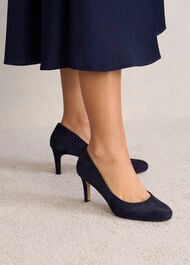 Lizzie Suede Court Shoes, Midnight Navy, hi-res