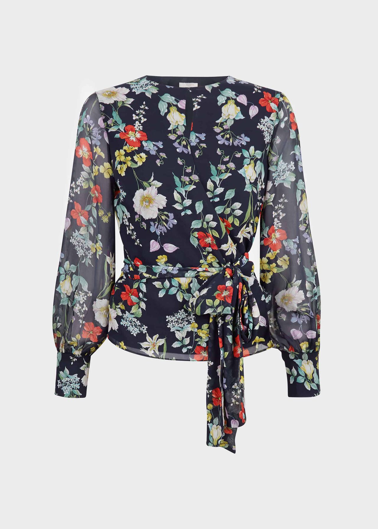 Meadow Floral Wrap Blouse, Navy Multi, hi-res