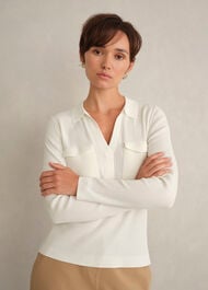 Meredith Ribbed Knitted Shirt, Ivory, hi-res