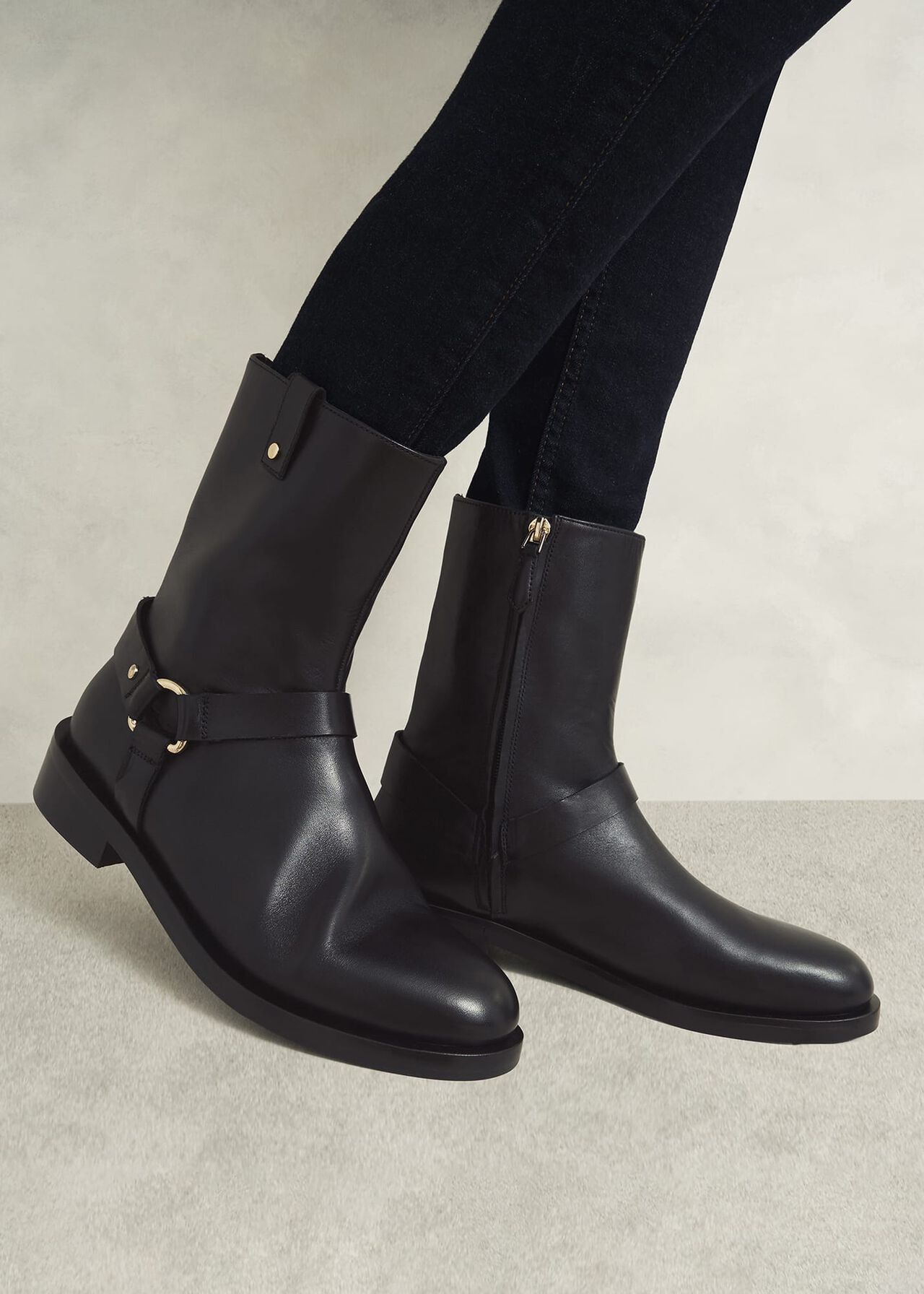 Effie Leather Biker Boots, Black, hi-res