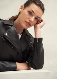 Darby Leather Jacket, Black, hi-res