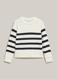 Georgie Striped Cotton Jumper, Ivory Navy, hi-res